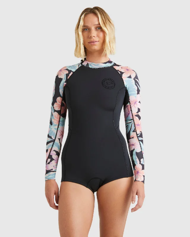 surf clothing with long sleeves for sun protection-Womens Spring Fever Natural Long Sleeve Springsuit