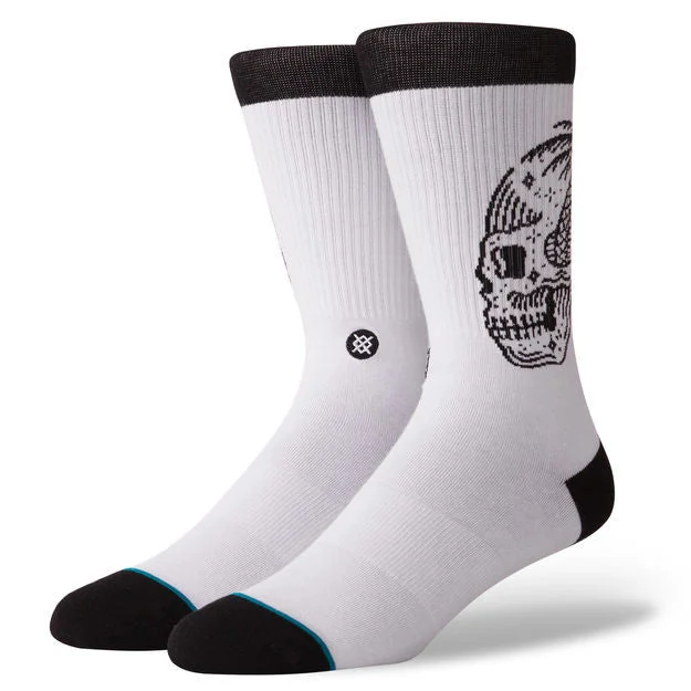 surf clothing with water repellent coating-Stance Skull Palm Socks - White