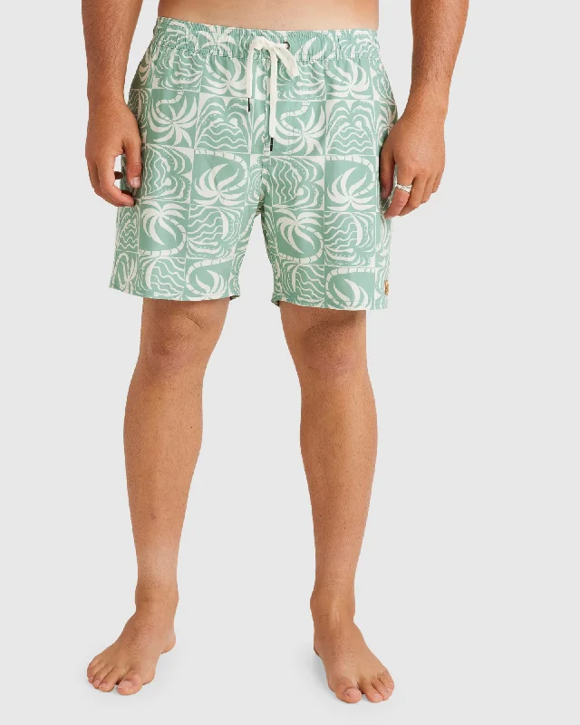 surf clothing with water repellent coating-Mens Exotica Print Elastic 17" Boardshorts