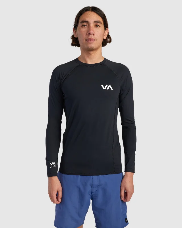 surf clothing with zip-off sleeves for versatility-Mens RVCA Long Sleeve Rash Vest