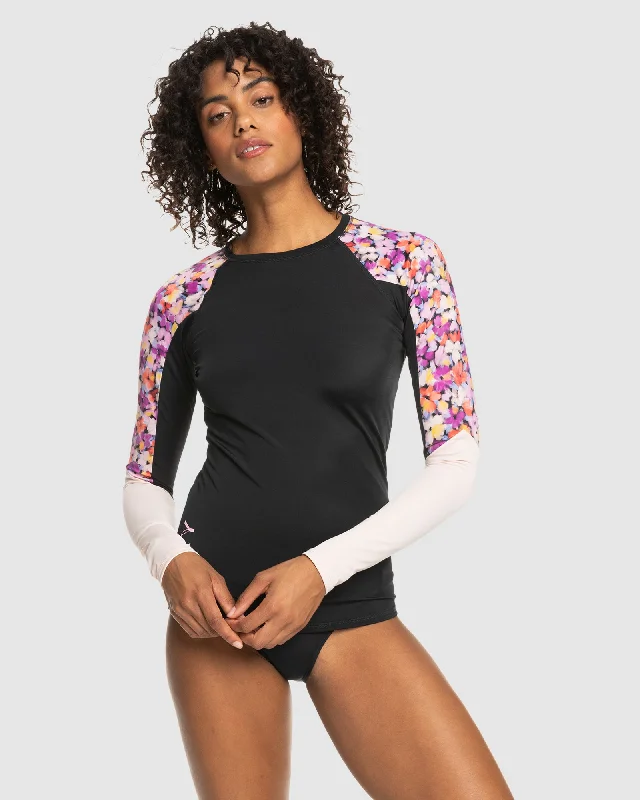 surf clothing for beach hikes-Womens Roxy Active Ls Lycra Top Rashguard