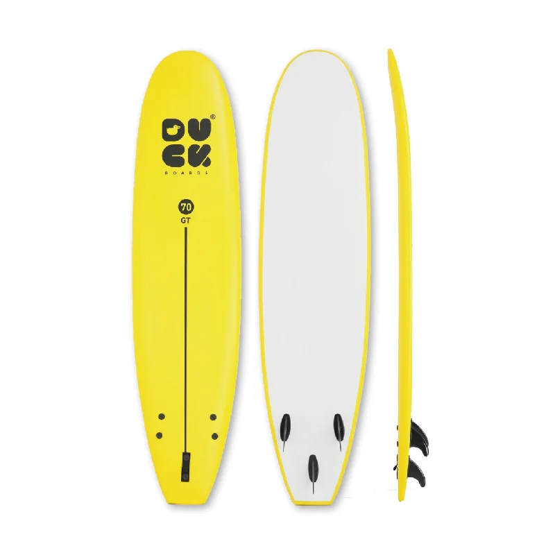 surfboard fins with enhanced hold for aggressive waves-7’0” DUCK Boards - GT  - Soft - Yellow - 3 soft PIP fins - 102,000 LKR