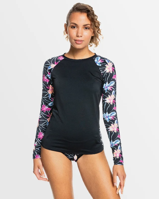 surf clothing with compression features-Womens Roxy Active Ls Lycra Top Rashguard