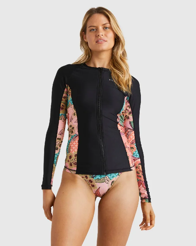 surf clothing for adventure surfers-Womens Visions Of Paradise Off Shore Rash Vest