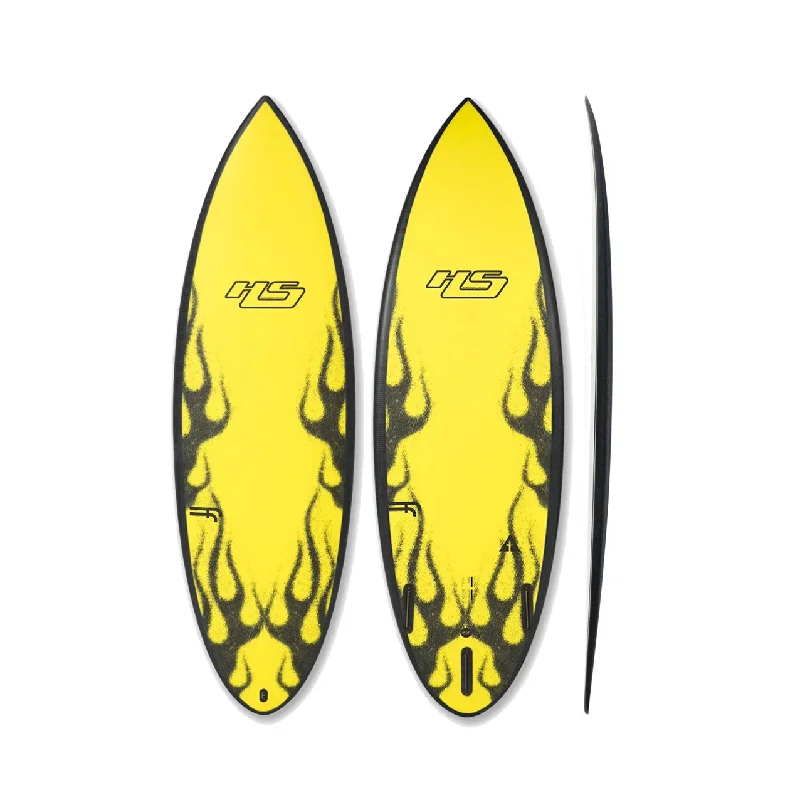 surfboard leash with quick-release mechanism-Haydenshapes Holy Hypto - Future Flex - Yellow Flame - Futures (3 fin setup)