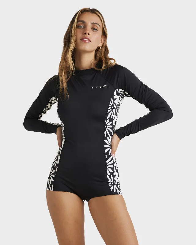 surf clothing for maintaining body temperature-Womens Happy Dance Bodysuit Long Sleeve Rash Vest