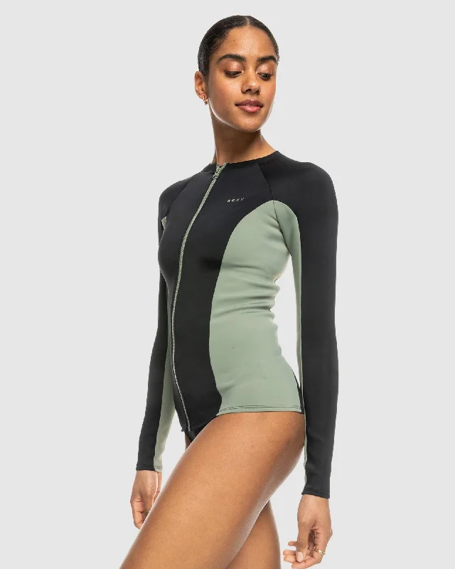 surf clothing for maintaining body temperature-Womens Roxy Pro Wave Zipped Long Sleeve Rash Vest