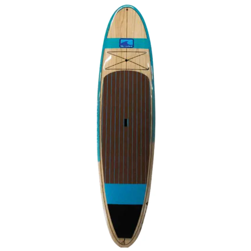 longboard surfboards for fast wave takeoff-Blu Wave - The Woody 10.6 - Aqua/Paulownia Wood SUP