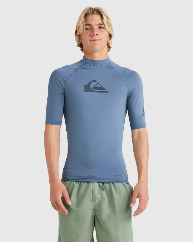 surf clothing with extra coverage for modesty-Mens All Time Short Sleeve Upf 50 Rash Vest