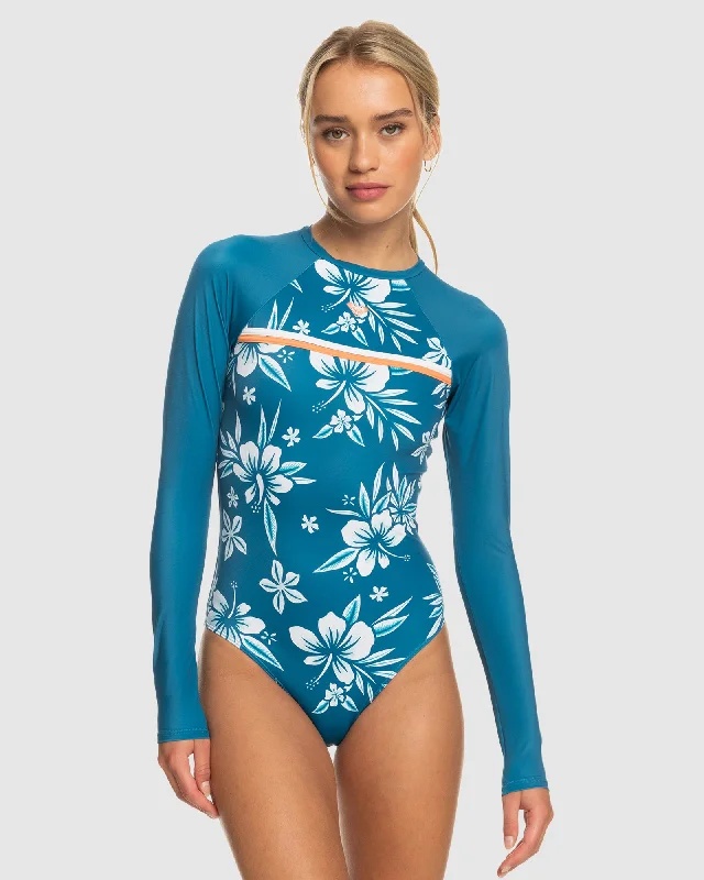 surf clothing with moisture-wicking properties-Womens Roxy Life All Day Aloha Rashguard