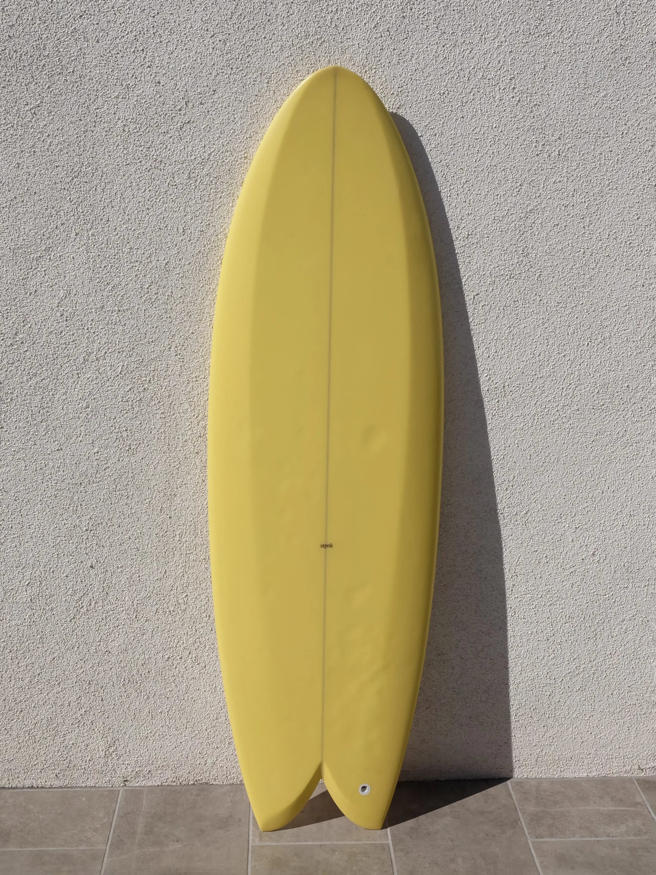 best longboard surfboards for high-performance beginners-STPNK | 5’5” Turbo Fish Yellow Twinzer Surfboard (USED)