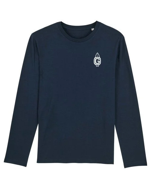 surf clothing for small wave surfing-Adults G-Surf Classic Long Sleeve T-Shirt - Navy