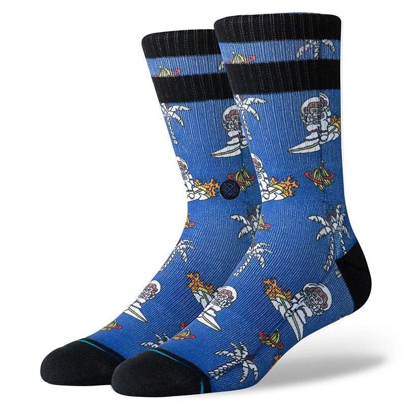 surf clothing with built-in sunscreen-Stance Space Monkey Sock - Blue