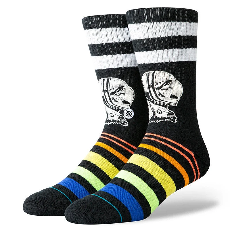 surf clothing with stretchy, comfortable fit-Stance Moon Man Sock - Black