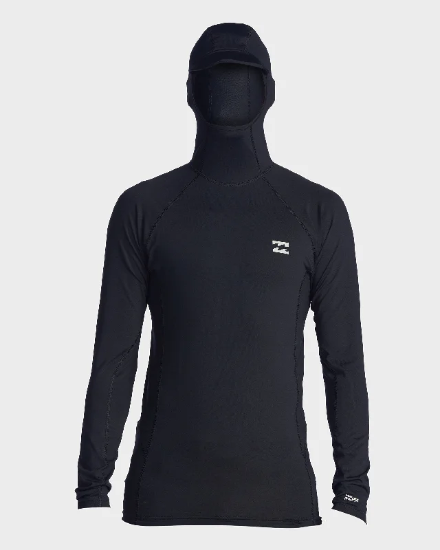 surf clothing with integrated sun hats-Mens Strike Mission Hooded Long Sleeve Rash Vest