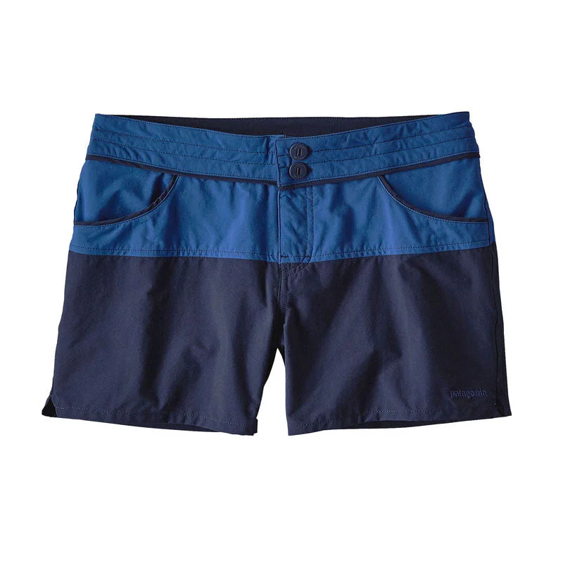 surf clothing with flatlock stitching for comfort-Patagonia Colorblock Stretch Wavefarer 4" Shorts - Superior Blue