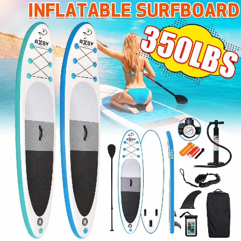 surfboard waterproof fins for secure riding-350 LBS Inflatable Paddle Board Surfing Yoga Fishing Accessories SUPs Inflatable Stand Up Paddle Board Set Surfboard RU Stock