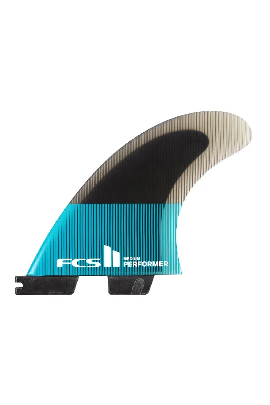 surfboard fins with soft edges for smoother rides-FCS II Performer PC Large Tri Fin Set - Teal / Black