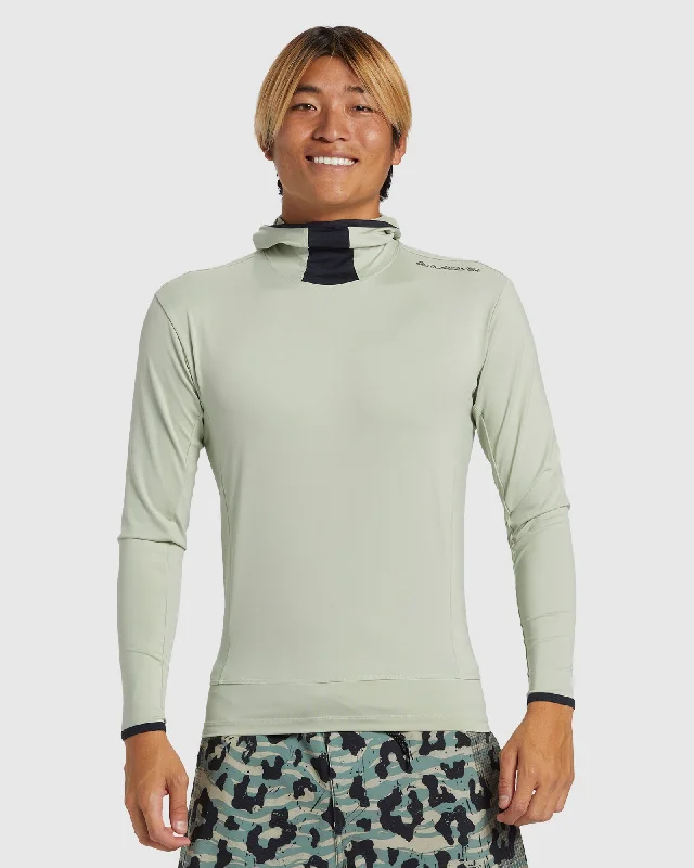 surf clothing for protection against wind chill-Mens Highline Long Sleeve UPF 50 Hooded Rash Guard