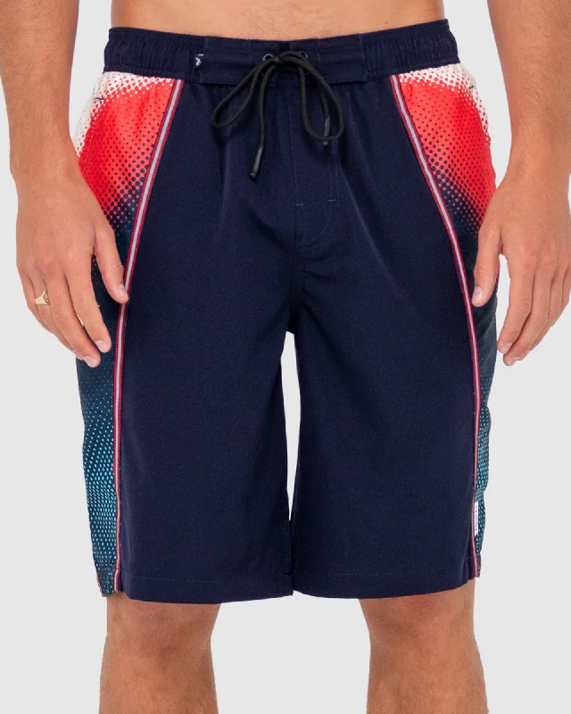 surf clothing with extra-large collars for protection-MENS V8 PRINTED ELASTIC BOARDSHORTS