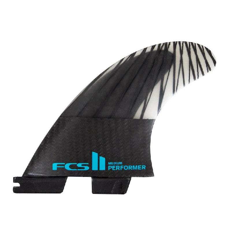 surfboard fins for even power distribution-FCS II Performer PC Carbon Medium Tri Fin Set - Black / Teal