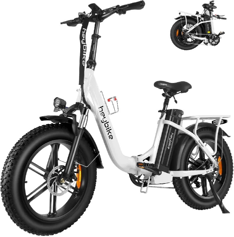 surf clothing for beach parties-Heybike Ranger Electric Bike for Adults Foldable 20" x 4.0 Fat Tire Step-Thru Electric Bicycle with 500W Motor, 48V 15AH Removable Battery, Shimano 7-Speed and Dual Shock Absorber