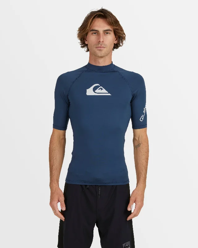 surf clothing with long sleeves for sun protection-Mens All Time Short Sleeve UPF 50 Rash Vest