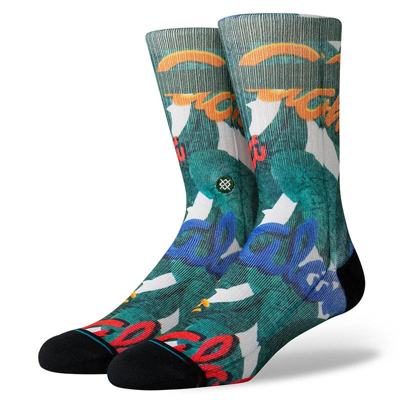 surf clothing with flexible cuffs and ankles-Stance Aloha Leaves Sock - Green